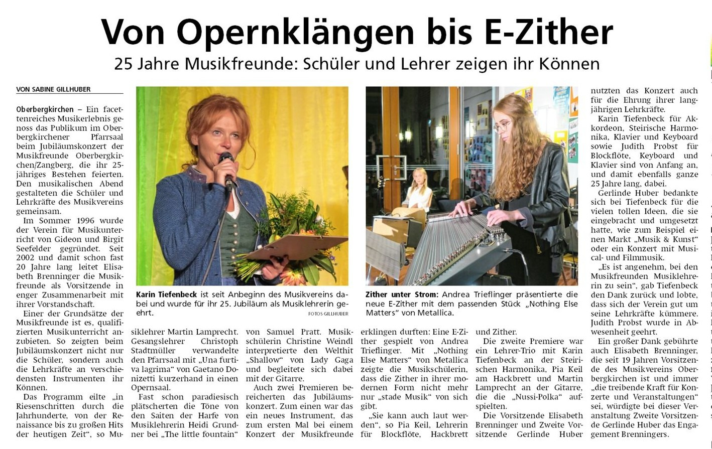 Jubiläumskonzert 25 Jahre Musikfreunde Oberbergkirchen-Zangberg 2. Oktober 2021